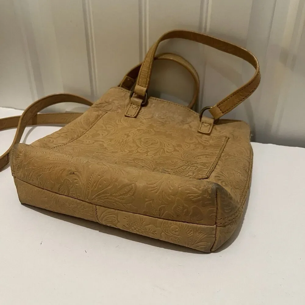 Steven By Steve Madden Embossed Floral Tan Leather Crossbody Bag Western Boho